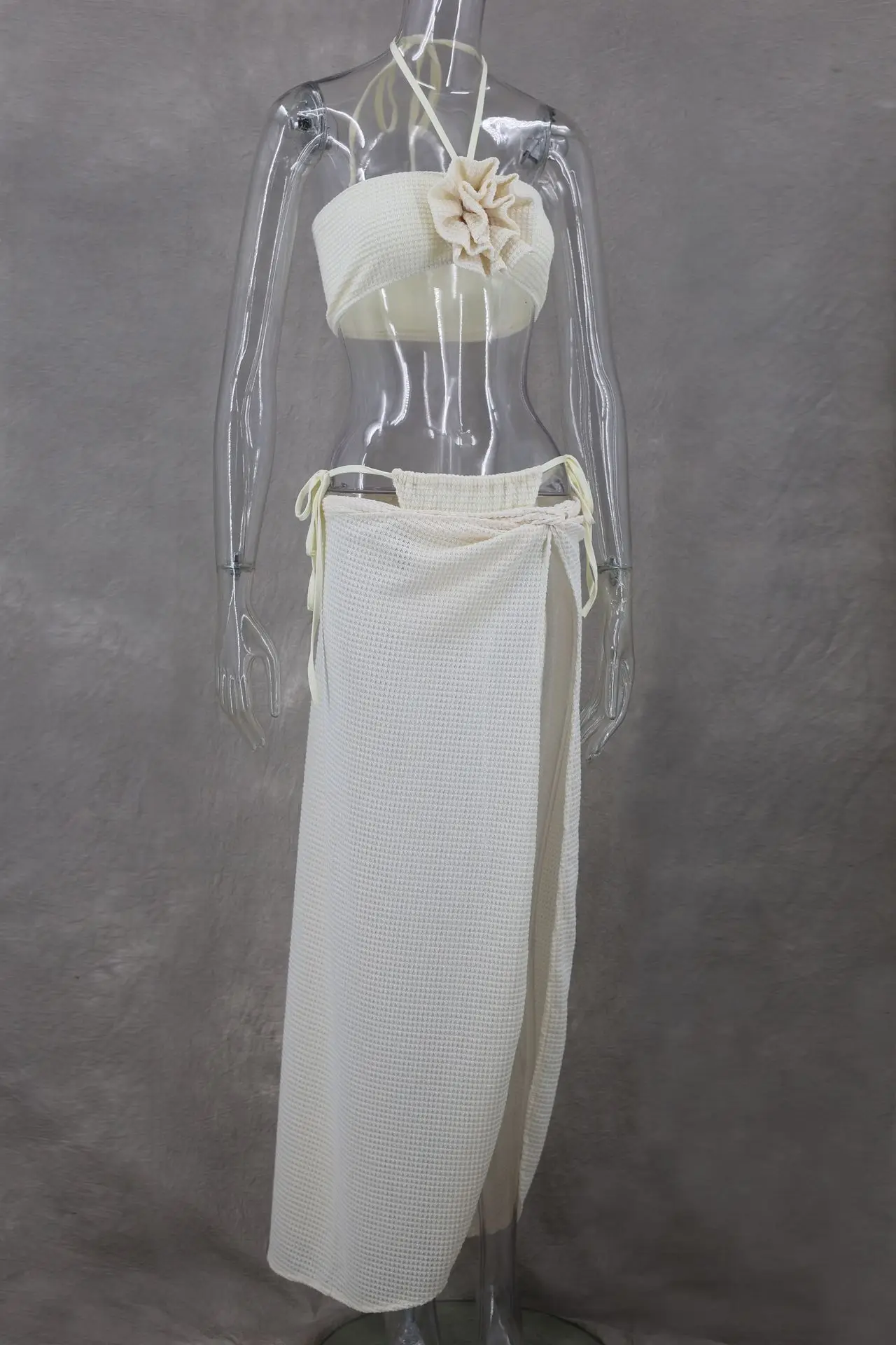 Conjunto de vestido de praia floral 3d moda feminina biquíni 3 peças conjunto sexy halter sem costas colheita superior + saia longa conjunto 2025 roupas de férias