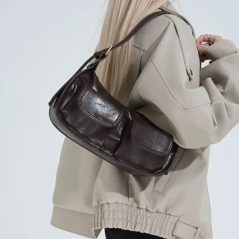 

2025 Winter Korean Style Tote Bag for Women, Genuine Leather Multi-way Underarm Shoulder Purse, Vintage Chic Bag for Work Dating