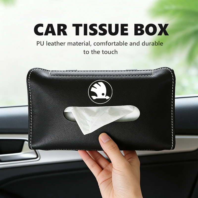 Car Sun Visor Tissue Box Holder Auto Interior Storage Decoration Accessories For Skoda Fabia 1 2 Octavia a7 RS Superb Rapid Yeti view 3