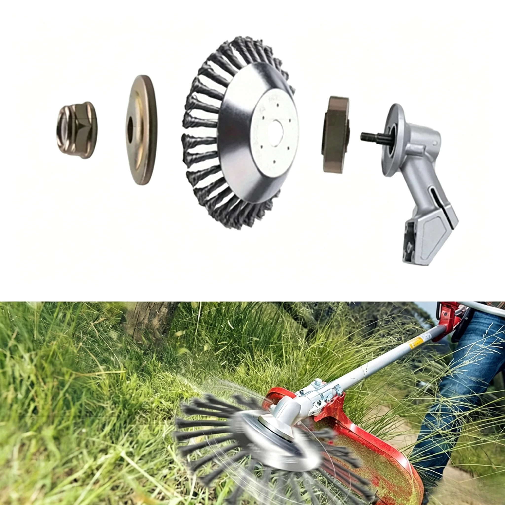 6 Inches Steel Wire Weeder Wheel, Grass Trimmer Head for Moss & Stone Gap Cleaning, Gas Brush Cutter Accessory