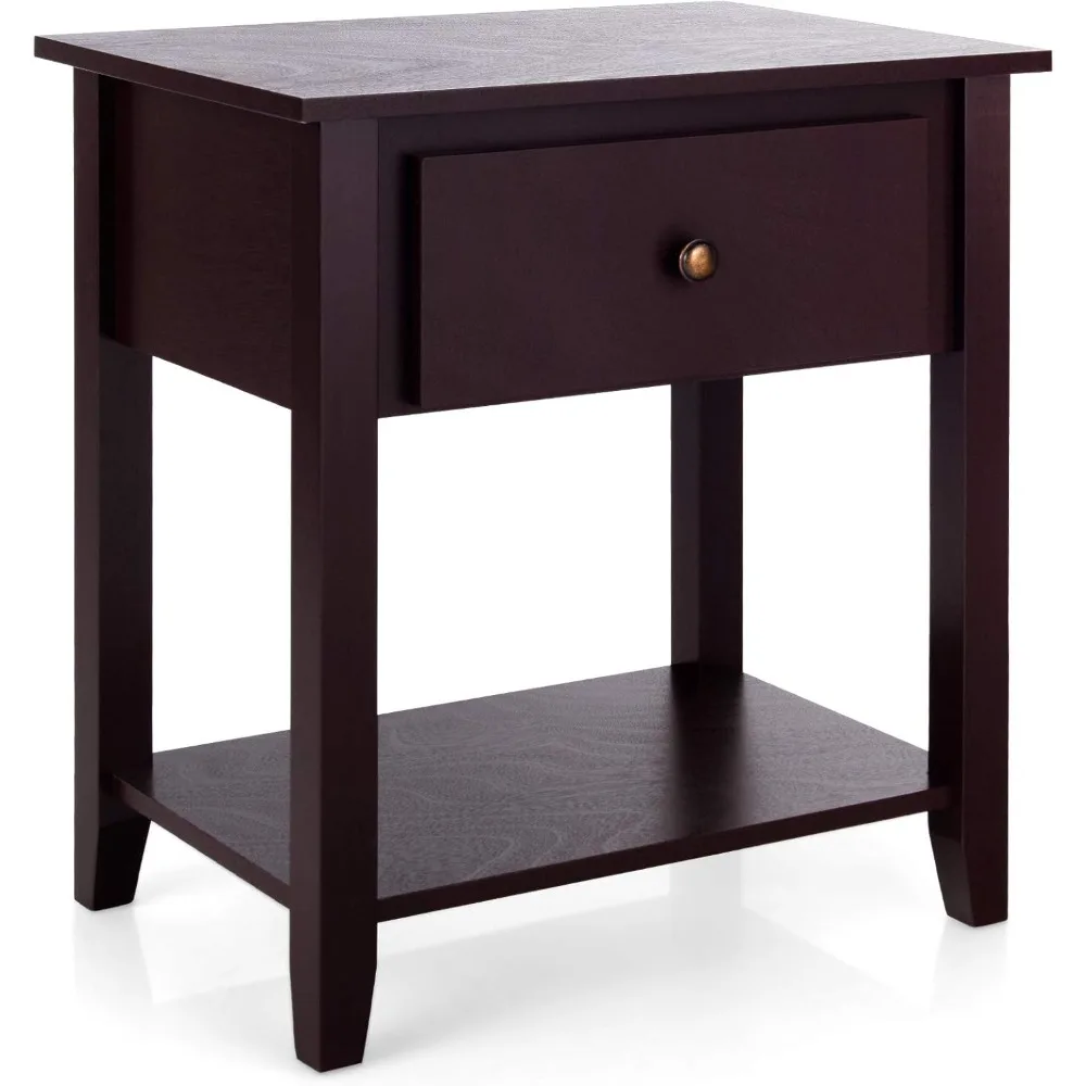 

End Table with Drawer, Nightstand w/Drawer and Storage Shelf, Beside Sofa Table for Home Bedroom Living Room, Chest Sofa Side B