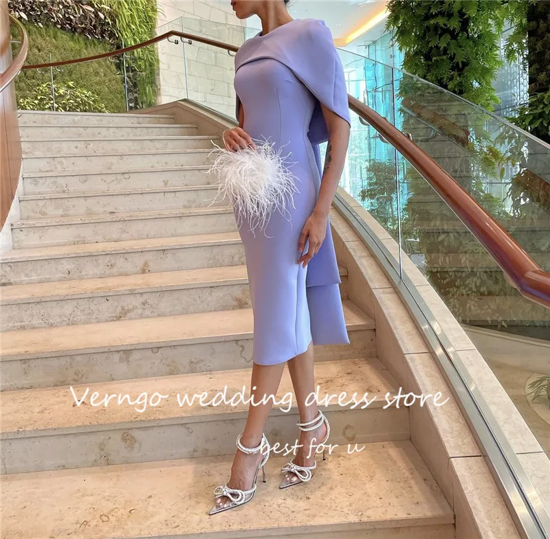 Verngo Elegant Lilac Saudi Arabic Femme Evening Party Dresses With Jacket O-Neck Tea Length Formal Prom Gowns Night Customized