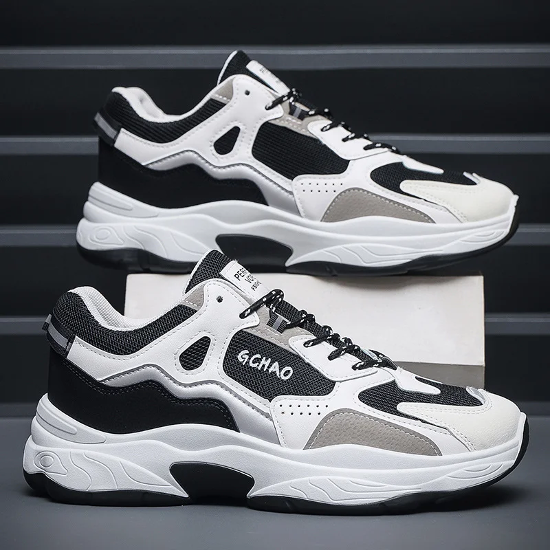 Casual Men's Black White Work Shoes 2025 Mesh Breathable Sneakers Outdoor Vintage Durability Hiking Jogging Shoes Zapatos Hombre