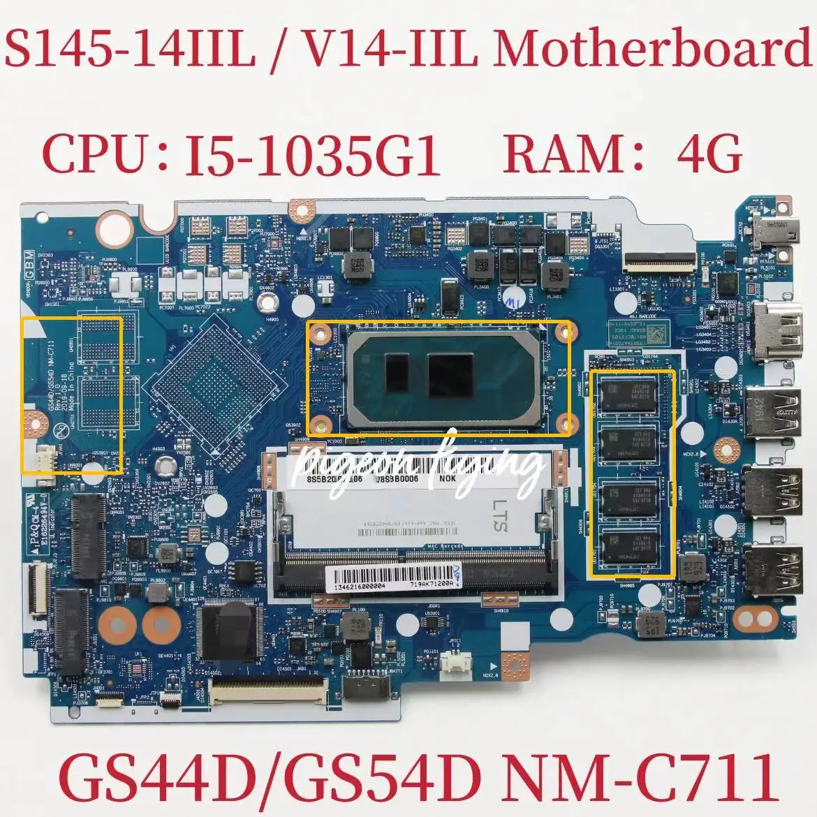 NM-C711 Mainboard For Lenovo Ideapad S145-14IIL / V14-IIL Laptop Motherboard CPU:I5-1035G1 RAM:4G FRU: 5B20S43837 5B20S43838