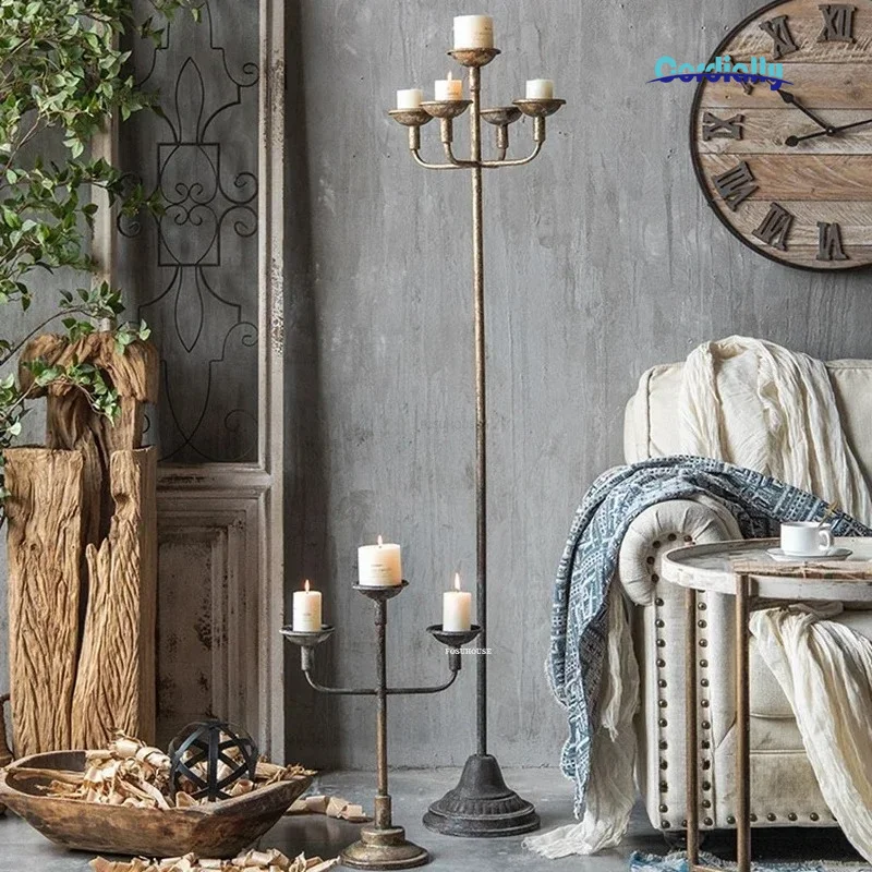Retro Floor-standing Candle Holders Design Home Decoration B&B Hotel Courtyard Decoration Iron Candlestick Ornaments