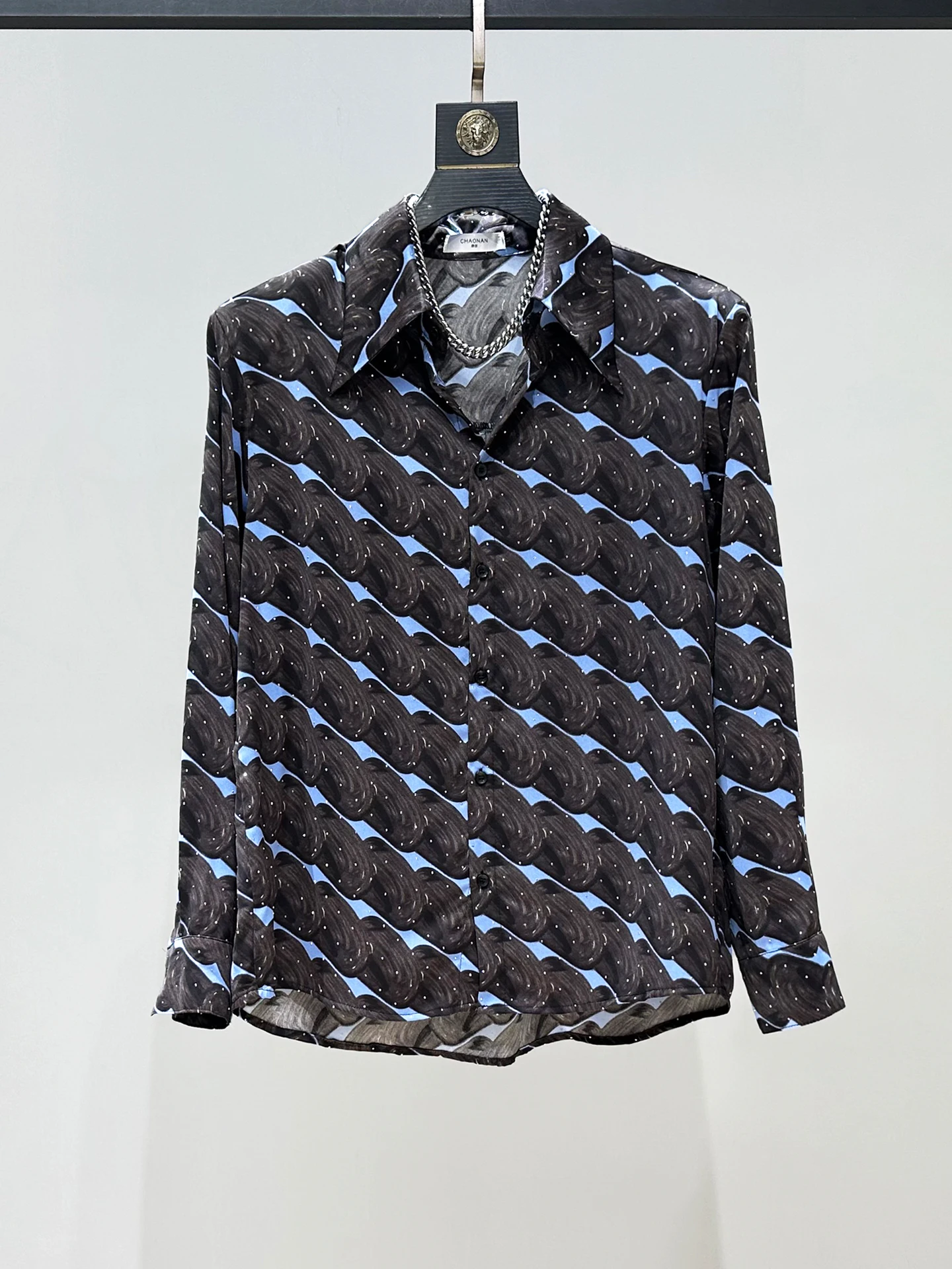 

Original New Men's Long Sleeve Shirt Loose Shoulder Pad Design Fashionable Printed Casual Polyester Fiber Anti-Wrinkle Iron-Free