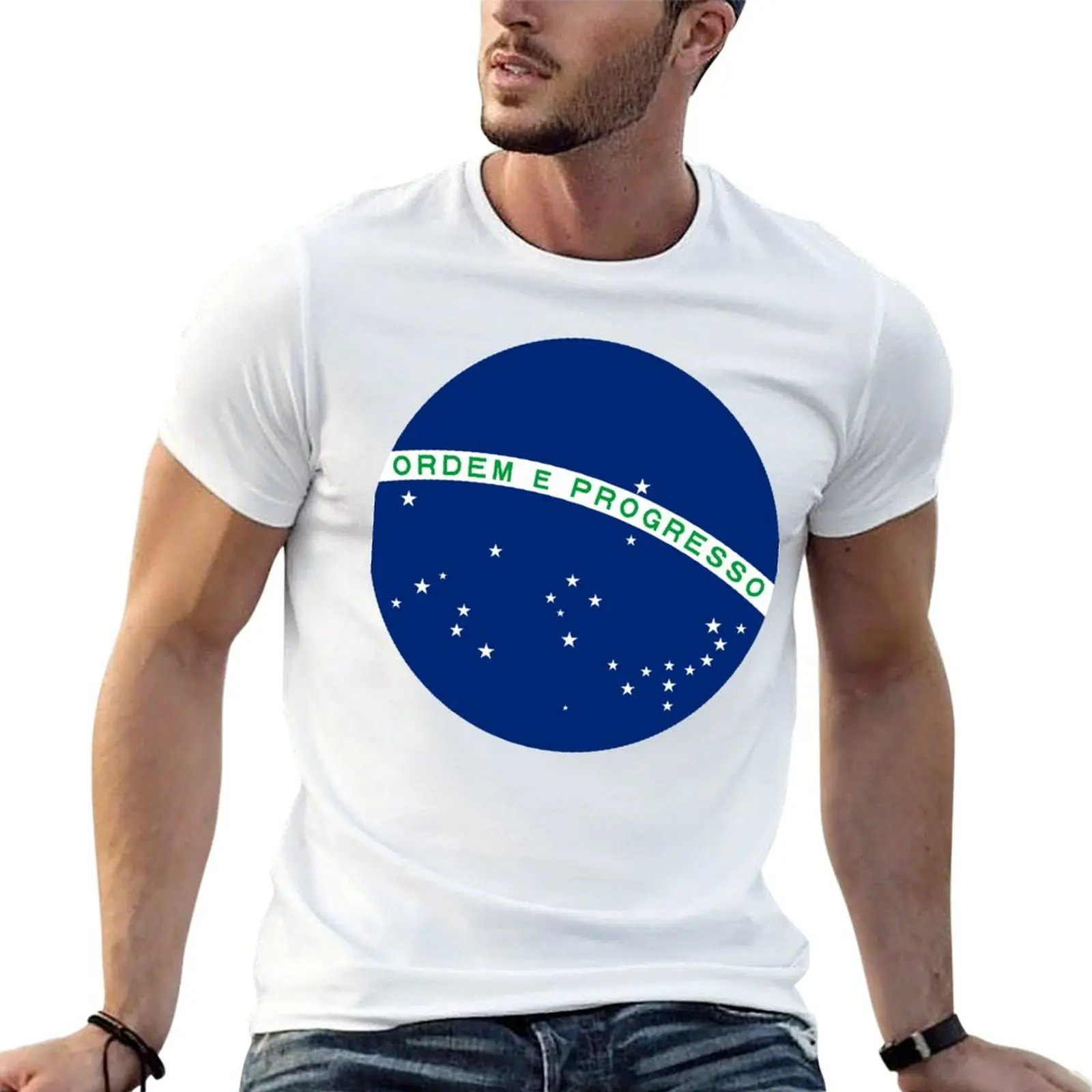 Camiseta com estampa de ORDEM E PROGRESSO para homem, camiseta gráfica vintage para homem