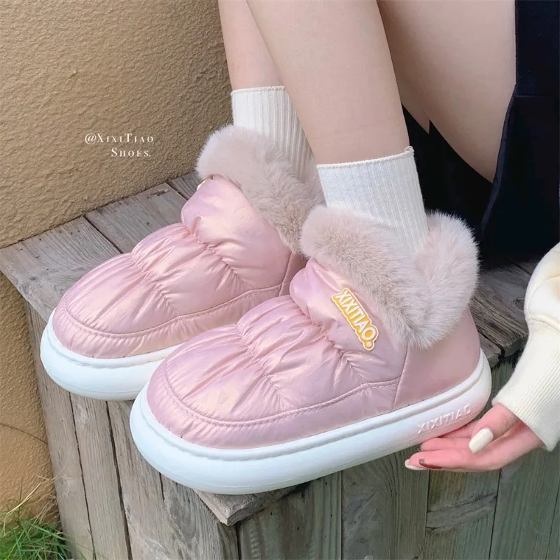 

Модные пушистые зимние женские ботильоны, непромокаемая обувь на массивной платформе с мягкой подошвой, теплая плюшевая уличная морозостойкая хлопковая обувь для женщин