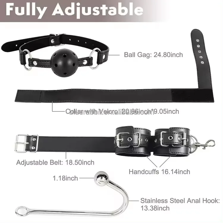 Sex Bondage Collar with Anal Hook & Ball Gag Wholesale BDSM Slave Neck to Wrist Leather Bondage Restraints Kit Sex Game