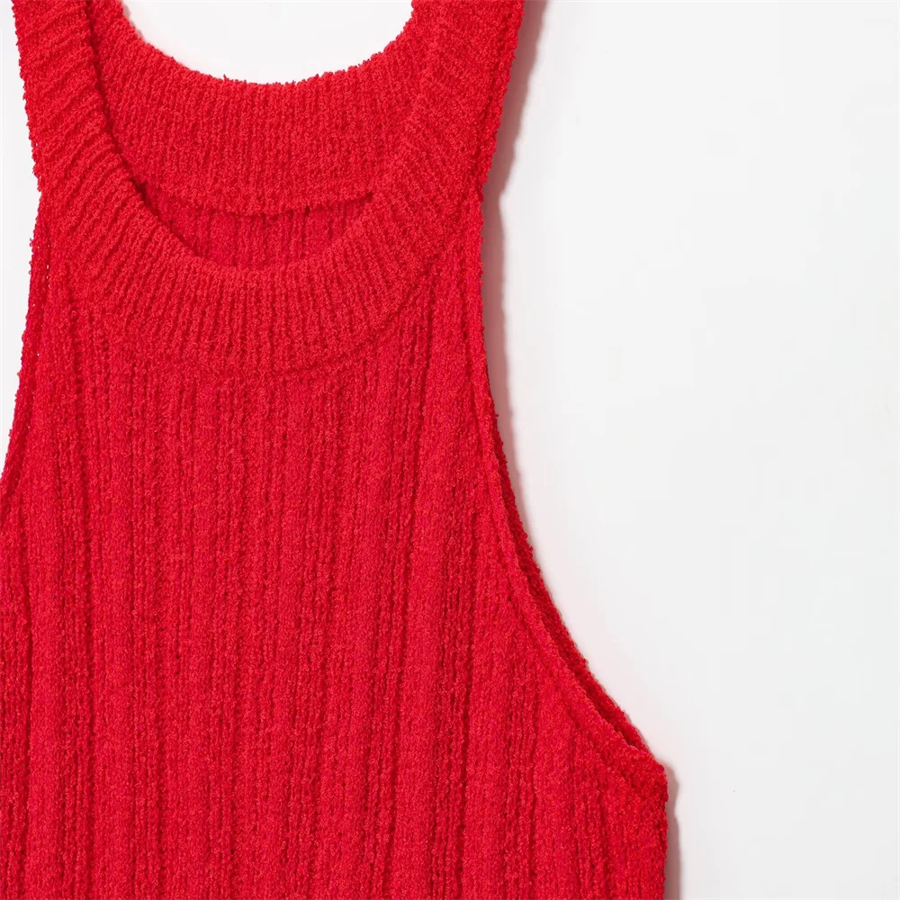 Autumn new style women's fringe decoration round neck sleeveless knitted vest top