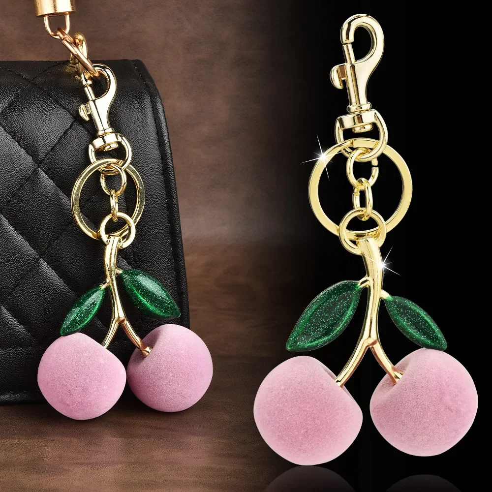 Ciondolo borsa portachiavi ciliegia spalla velluto di cristallo Ciondolo borsa portachiavi ciliegia per borse da donna, ciondolo borsa