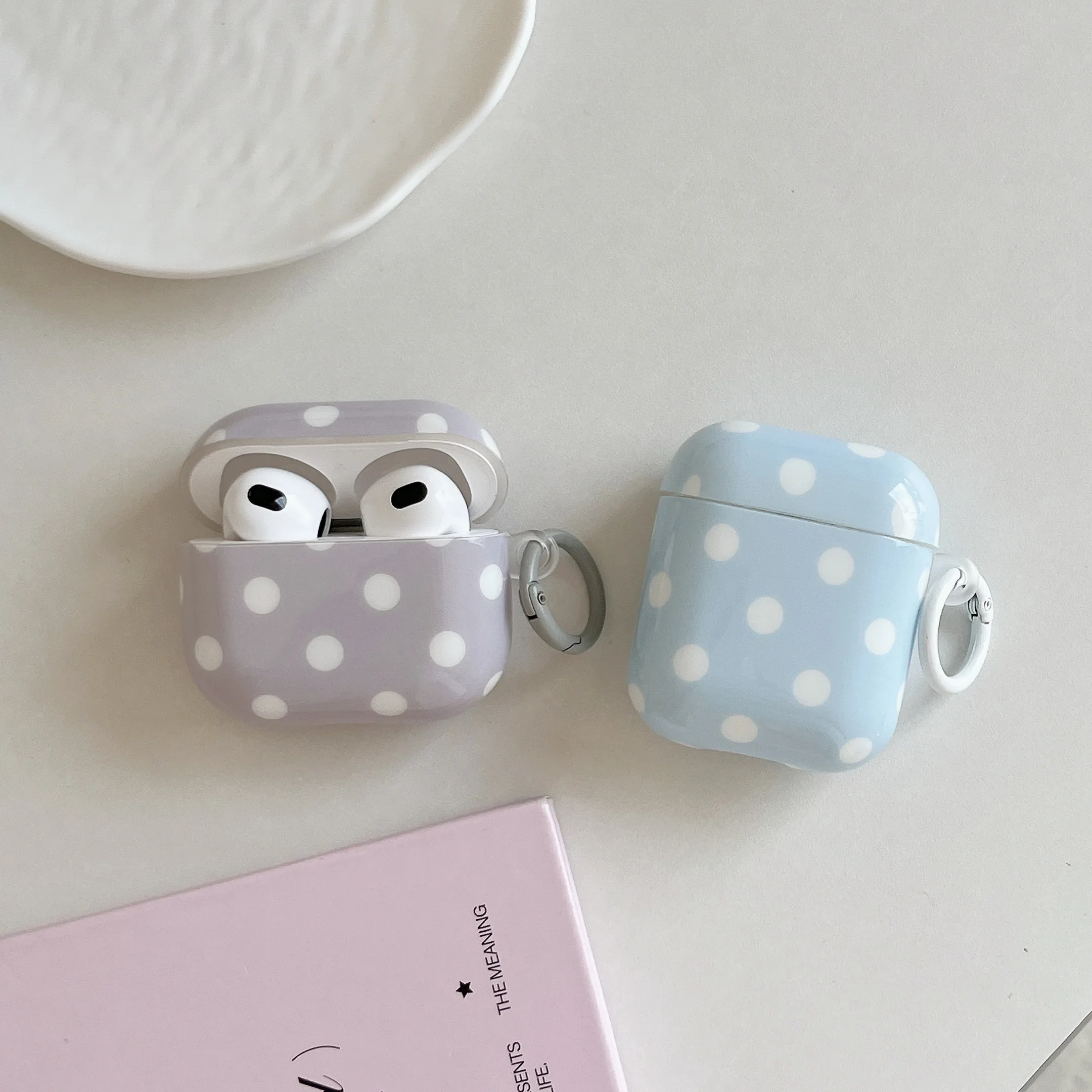 Light-Color White Polka Dots Wave Point Blue Purple Glossy Protective Earphone Cover Case For AirPods 5 Pro3 Pro2 1 2 3 4 Pro