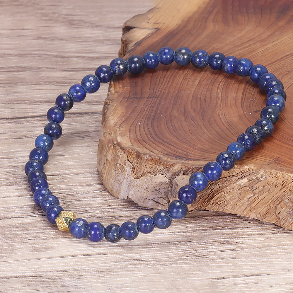 Natural Lapis Lazuli Stone Beaded Bracelet for Women 3mm Beads 925 Silver Bead Elastic Rope Birthday Party Gift Simple Jewelry