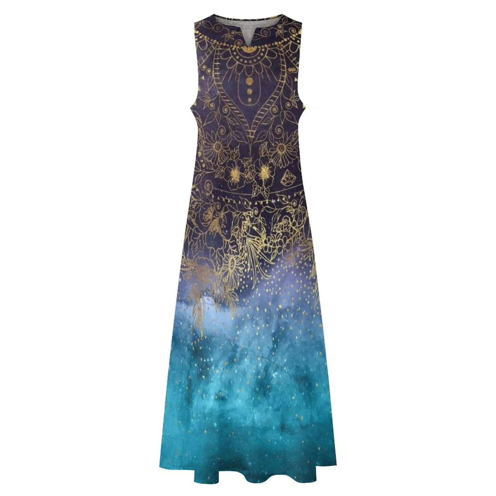 Ouro floral mandala e confete imagem vestido longo vestidos para mulher 2025 designer de luxo festa vestidos de verão feminino 2025 vestido