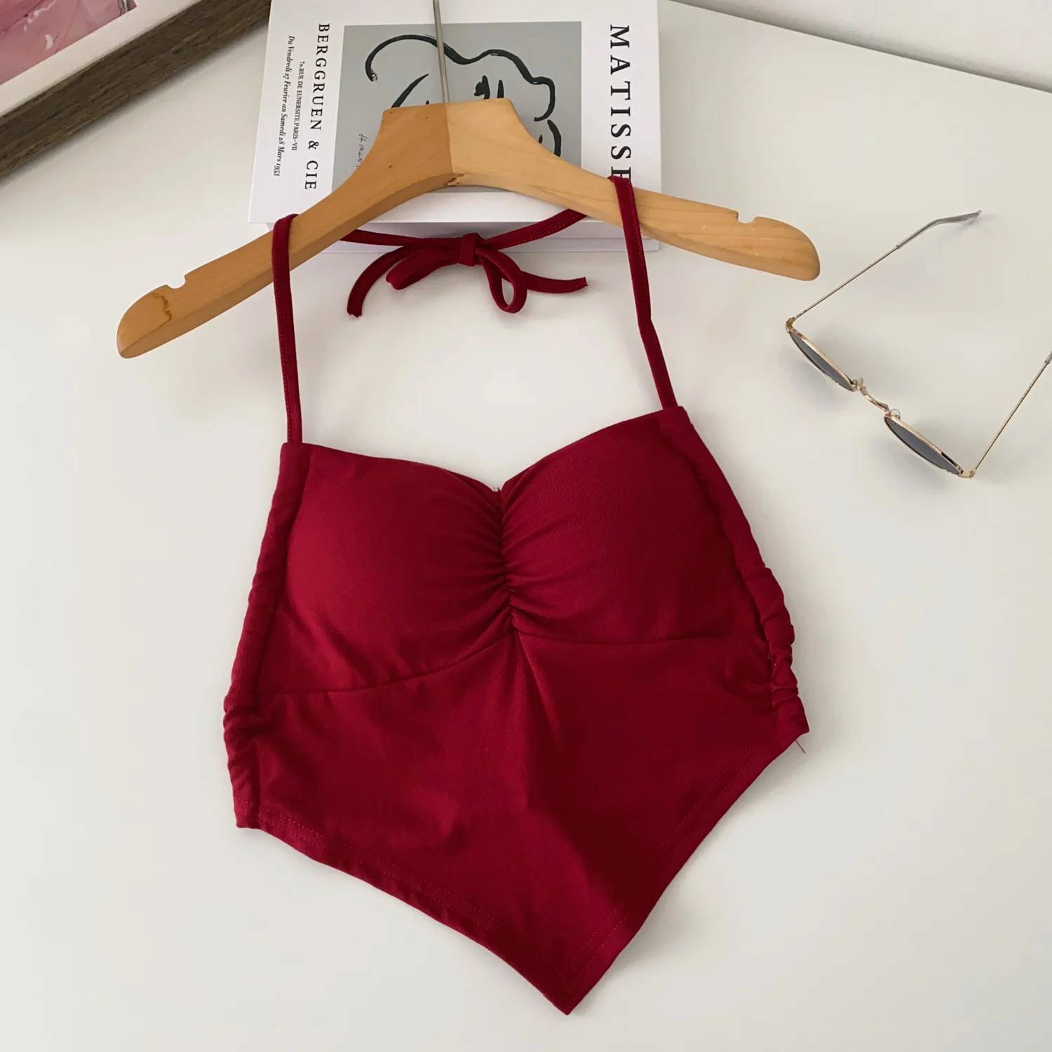 

Sexy Camis Chic halter asymmetrical top Slim Korean Tanks Top Sleeveless Elegant Crop Top Summer Women Bustier