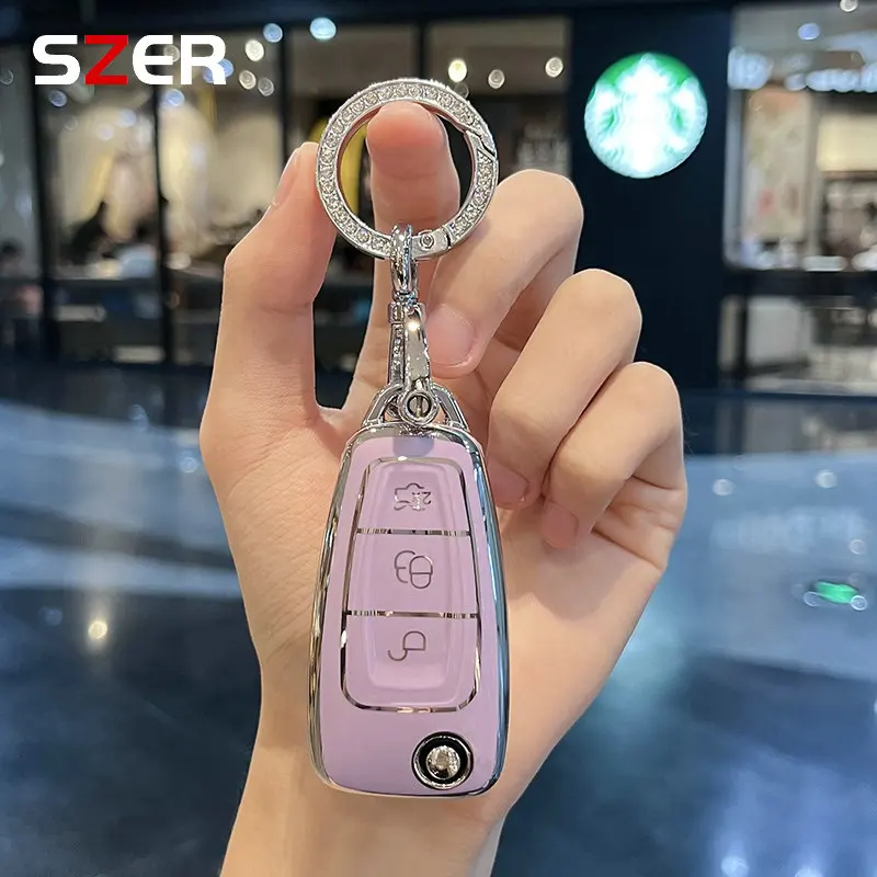 Fashion TPU Car Key Case Cover For Ford Ranger C-Max S-Max Focus Galaxy Mondeo Transit Tourneo Custom Auto Key Holder Keychain