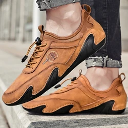 Casual Leather Shoes Men's Retro Fashion Round Head Plus Size Sneakers Autumn Korean Style Walking Flats Sapatenis Masculino