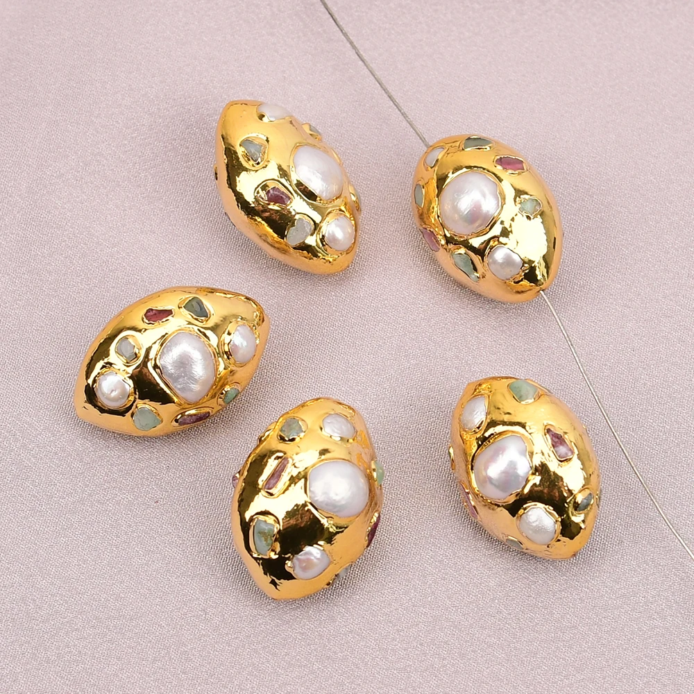 

APDGG 5 шт. культивированный белый жемчуг Кеши, турмалин, овальные свободные бусины, аксессуары для изготовления ювелирных изделий