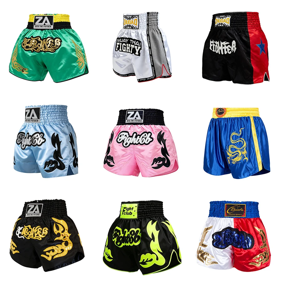 Leichte Satin Muay Thai Kampfshorts Grün Blau Rosa Boxshorts Satin Kickboxen Kampfsport Trainings- und Wettkampfshorts
