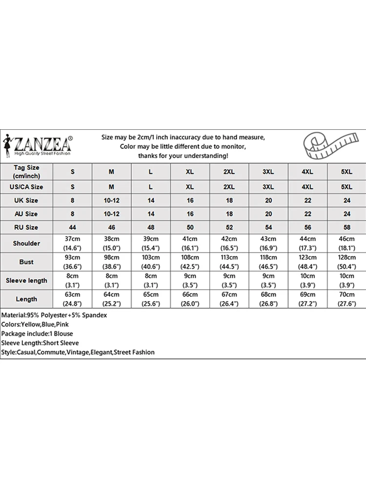 ZANZEA Camicetta elegante da donna 2025 Tunica estiva Top Camicie casual con volant solido O-Collo Manica corta Pieghettato Office Lady Blusas