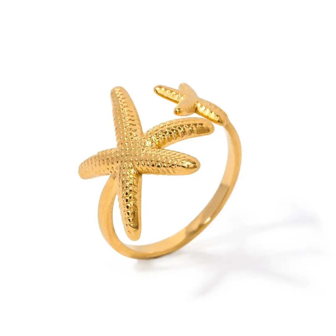 Uworld Stainless Steel Starfish Waterproof Ring Rust Proof Statement 18K Gold PVD Plated Individualistic Holiday Jewelry