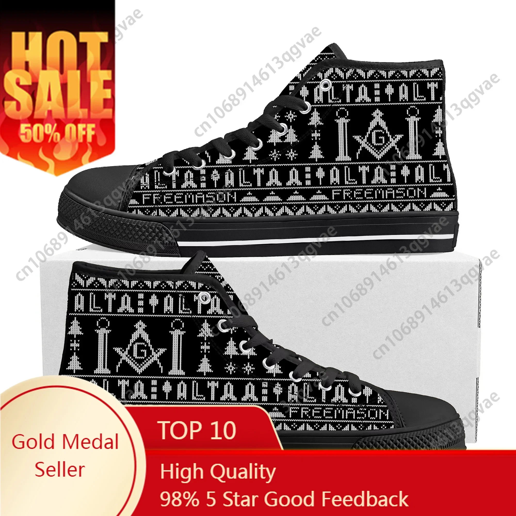 Masonic Mason Freemason Pattern High Top High Quality Sneakers Mens Womens Teenager Canvas Sneaker Custom Made Couple Shoes