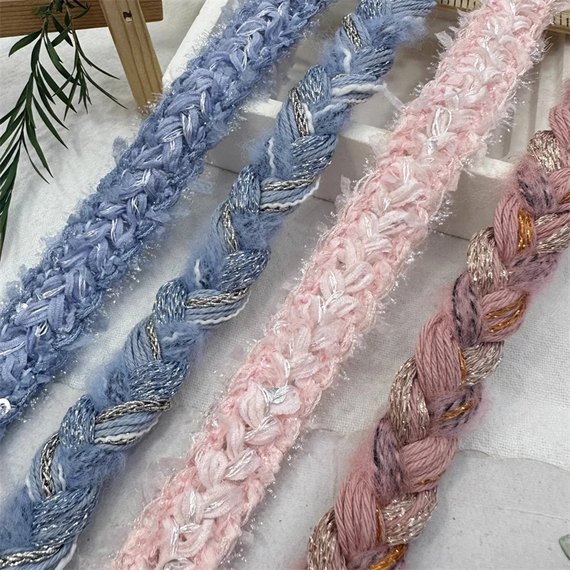 New Blue and Pink Woven Fried Dough Twists Tweed Lace Handmade DIY Clothing Accessories with Decorative Strip Webbing By Yard