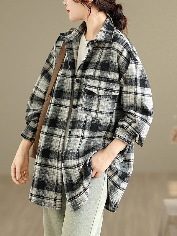 فضفاض طويل Sve عادية irt زر واحد منقوشة المرأة وصول جديد 2025 موسم الخريف مريحة تناسب سترة مفتوحة Sle #5