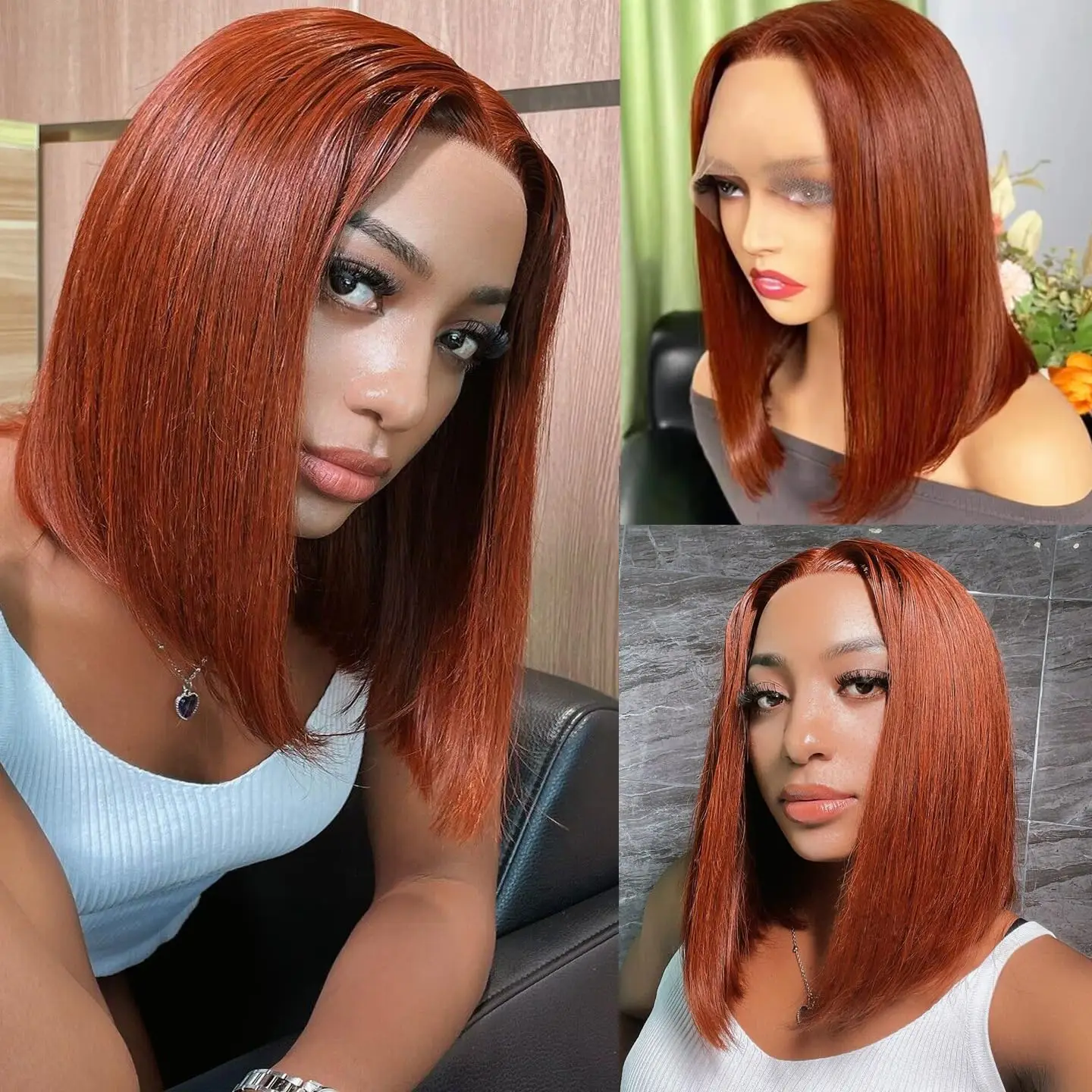 

13x4 Lace Front Wigs Human Hair Pre Plucked Reddish Brown Transparent Lace Frontal Bob Wigs for Women #33 Brazilian Virgin Hair