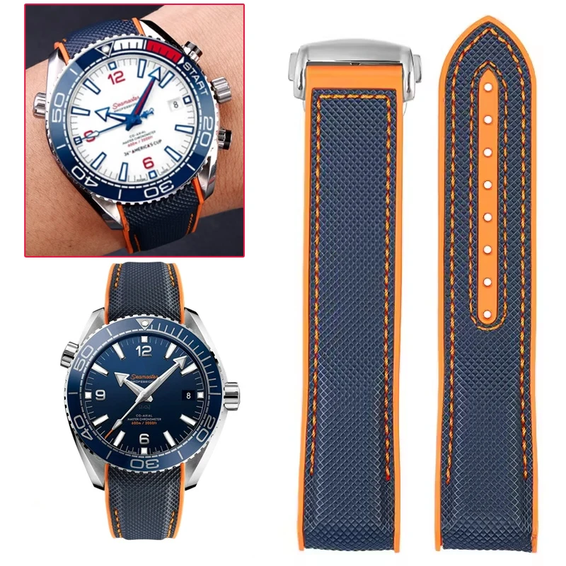 20mm 21mm 22m Curved End Nylon Rubber Watchband For Omega Planet Ocean Seamaster 300 AT150 Speedmaster Watch Strap Folding clasp