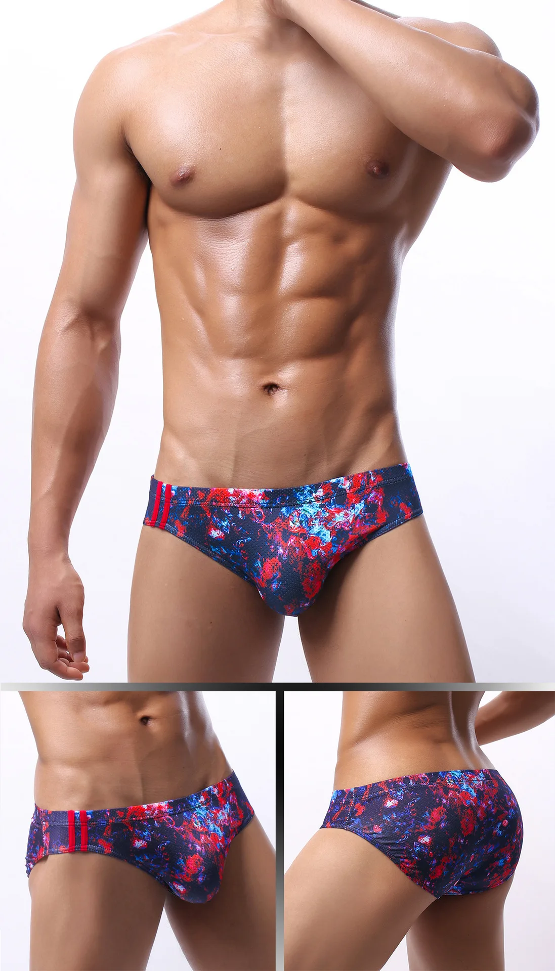 3D U Convex Pouch Briefs For Mens Sexy Low Waist Male Print Mesh Breathable Bulge Panties Summer Beach Bikini Hot Gays Underwear