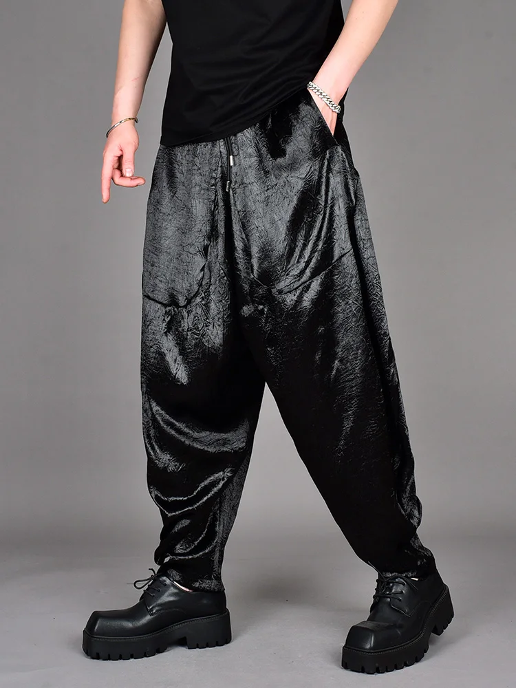 Fashion Trend Black Casual Loose Comfortable Harem Pants Men 2025 Summer Ice Silk Thin Material Draped Slim Fit Long Pants