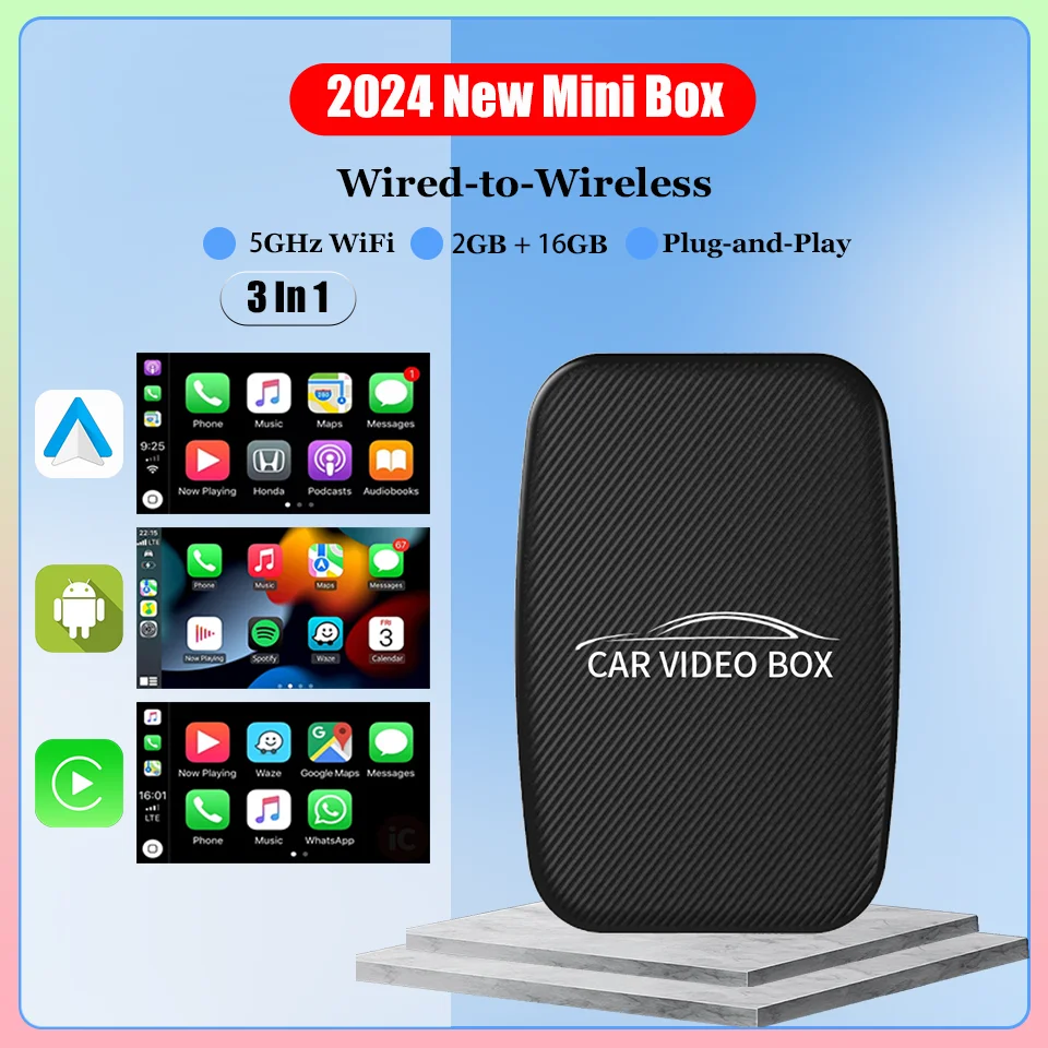 CarPlay Ai Box Android 12 Wireless Apple CarPlay & Android Auto 3IN1 Smart TV Box with 2GB+16GB RAM Built-in Youtube Netflix