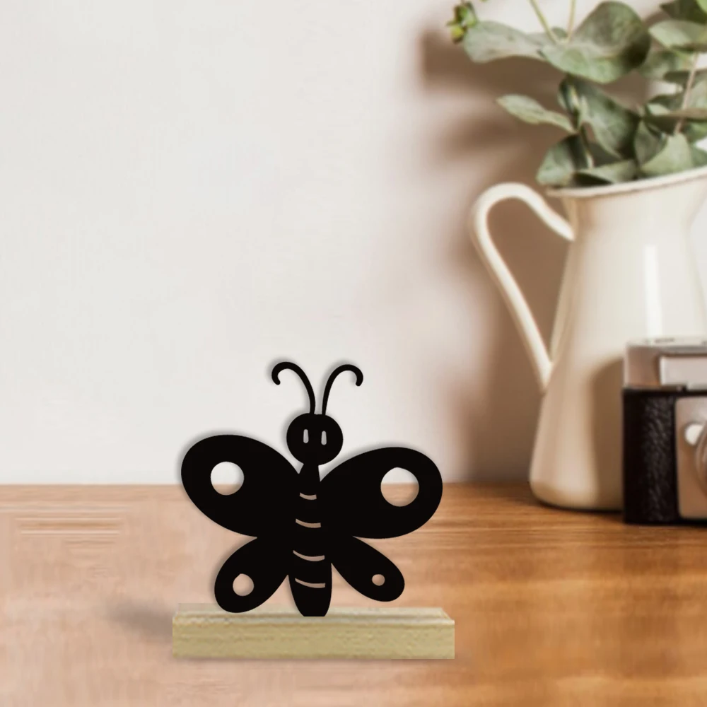 

Simple butterfly With Wood Base Tin Ornament With Wood Base Iron Sculpture Art Figurine With Wood Base For Home Decor