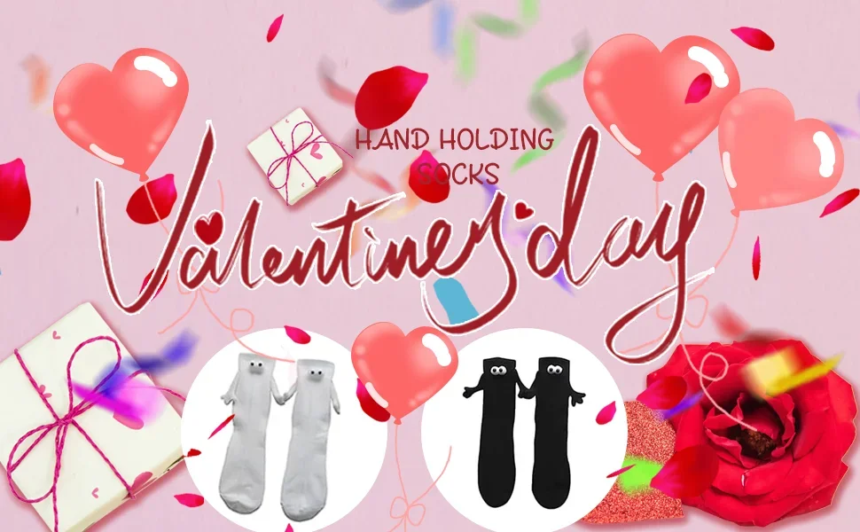 1/2 Paar lustige magnetische Paarsocken – Hand-in-Hand-Design, einfarbige Cartoon-Socken für Erwachsene, Urlaubsparty-Geschenke – Detail 1