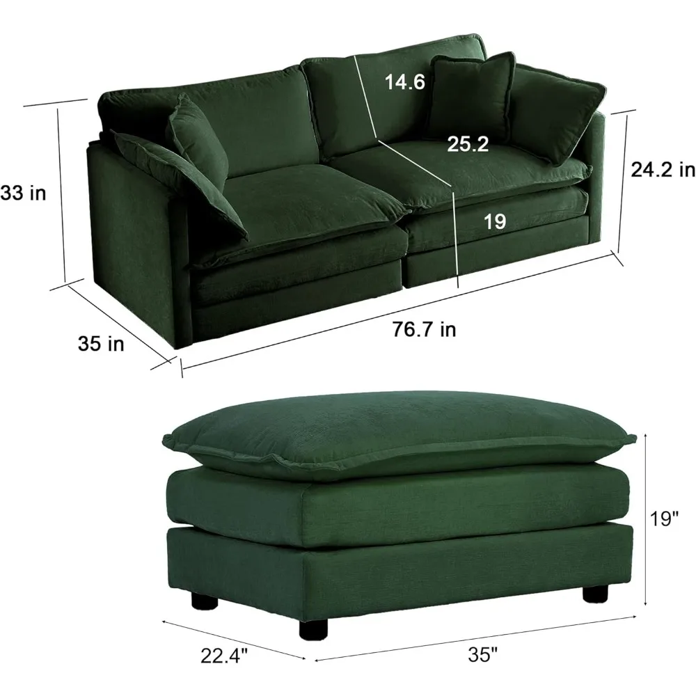 Diepe Zitbank Wolkenbank Met Poef, Moderne Chenille Comfortabel Gestoffeerd Modulair Gevormde Bank Voor, Studio, Kantoor