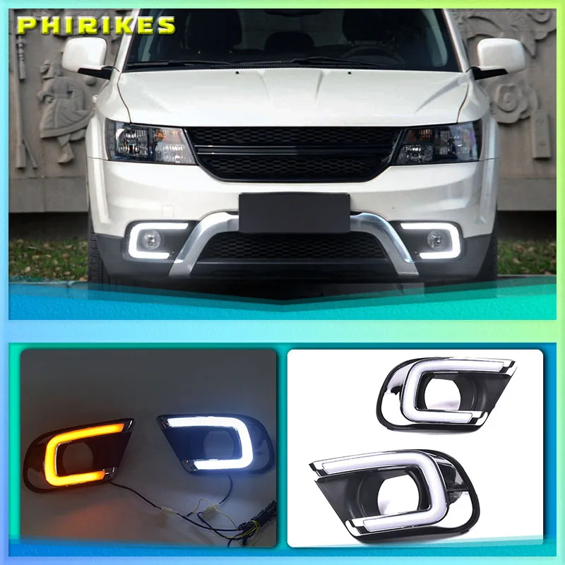 

LED Daytime Running Light For Dodge Journey Fiat Freemont 2014 2015 2016 Yellow Turn Signal Relay DRL Fog Lamp Decoration