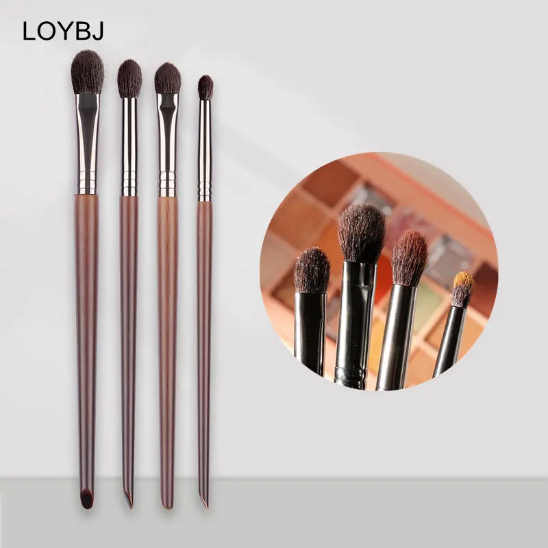 LOYBJ 4pcs Eyeshadow Brush Goat Hair Eye Makeup Brushes Cosmetic Liner Eye Shadow Contour Blending Details Make Up Brush Tools