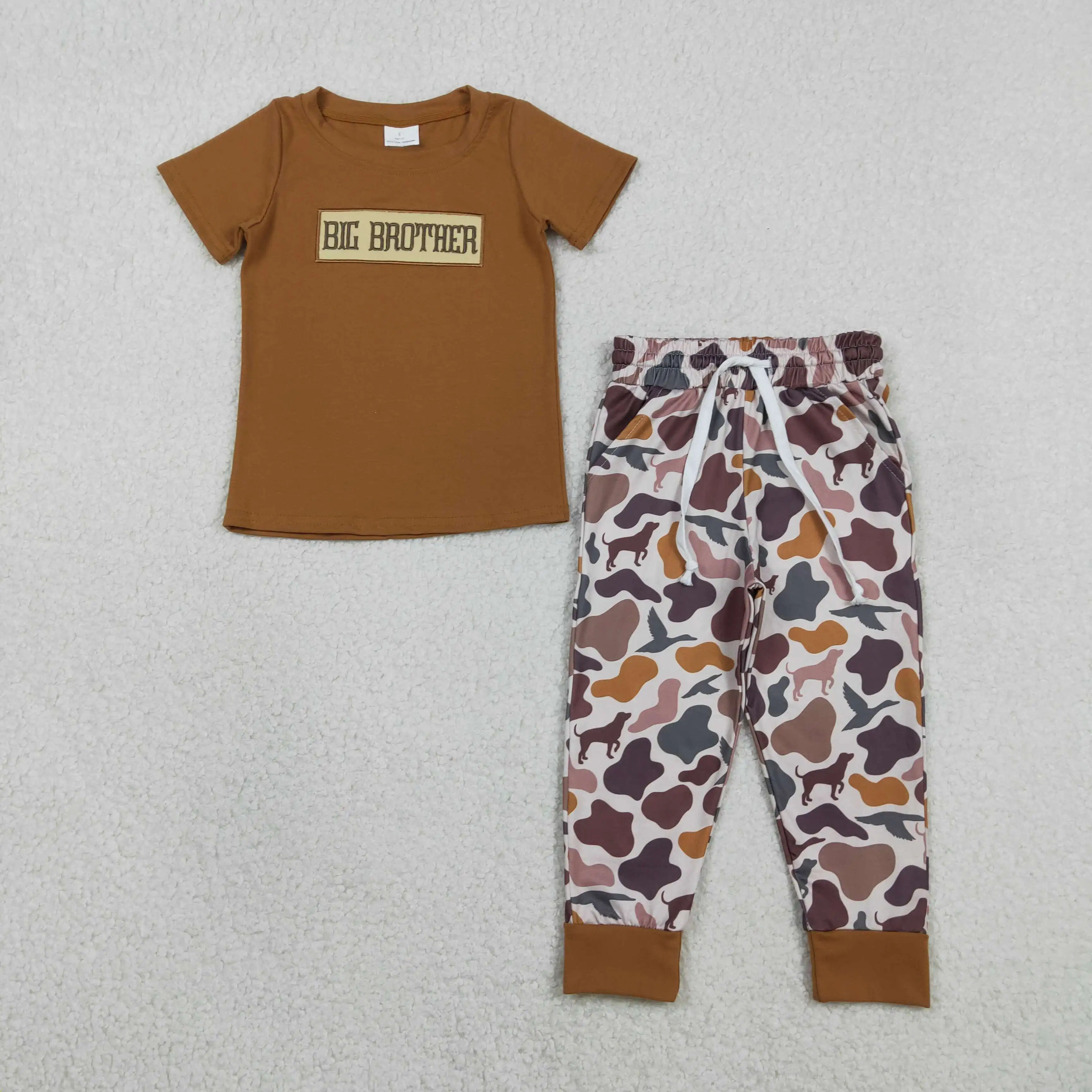 

NEW RTS Embroidery Big Brother Baby Boys Top Ducks Dogs Camo Pants Hunting Clothes Sets