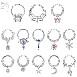 ZS 1PC farfalla Spike setto naso Clicker rame cristallo naso anelli in acciaio inox cartilagine orecchino Helix Tragus Piercing 16G