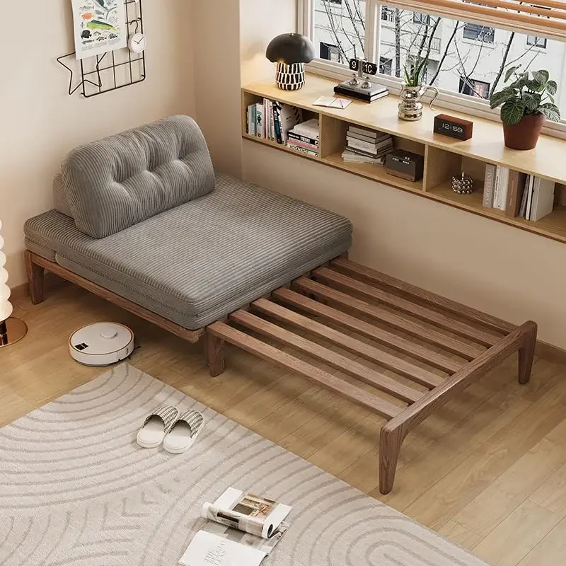 

Solid wood sofa bed folding sitting and sleeping small apartment bedroom study balcony multi-functional single pull-out
