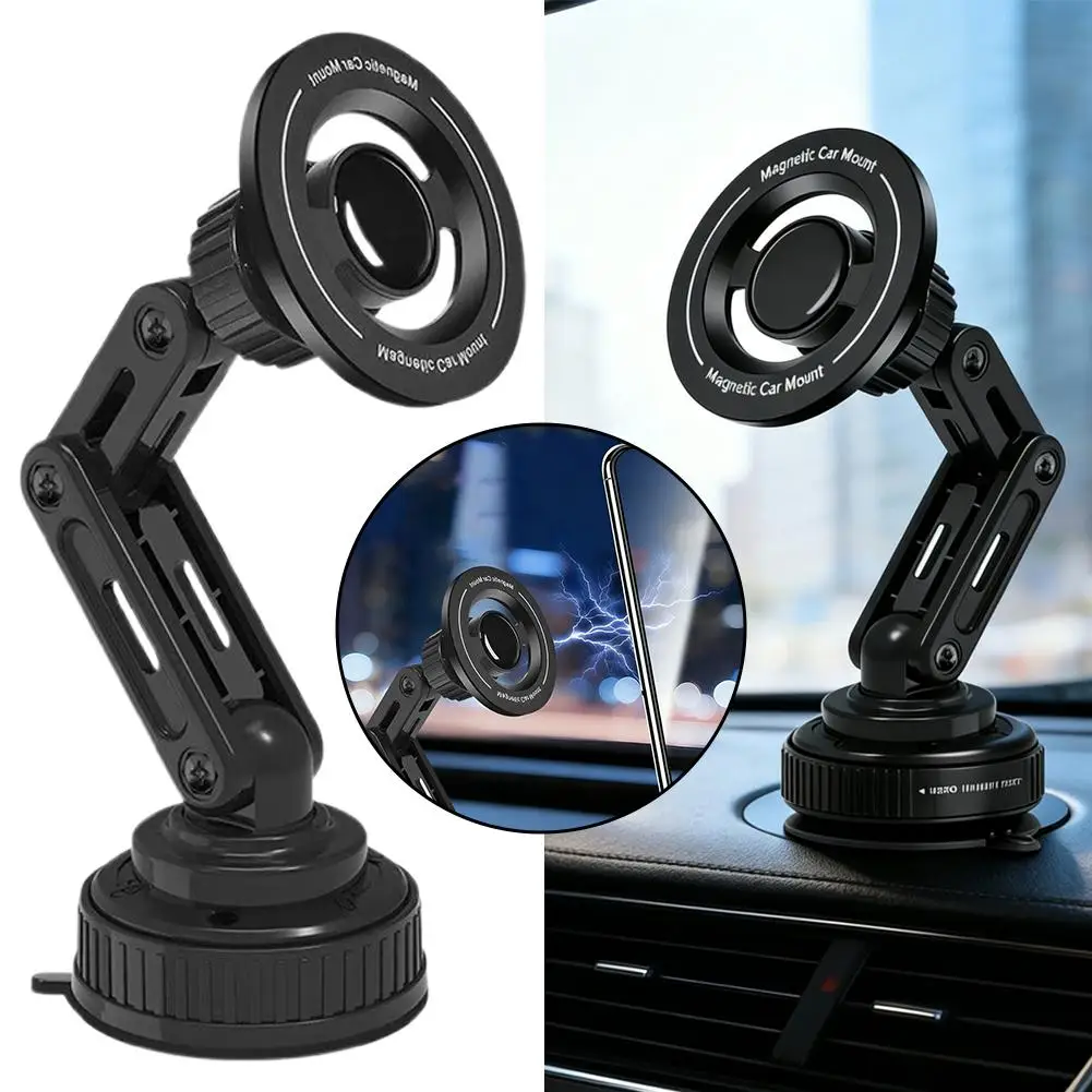 Vacuum Suction Magnetic Car Phone Mount Strong 360° Rotatable Metal Arm Hands‑Free Cell Phone Holder for Dashboard Windshield