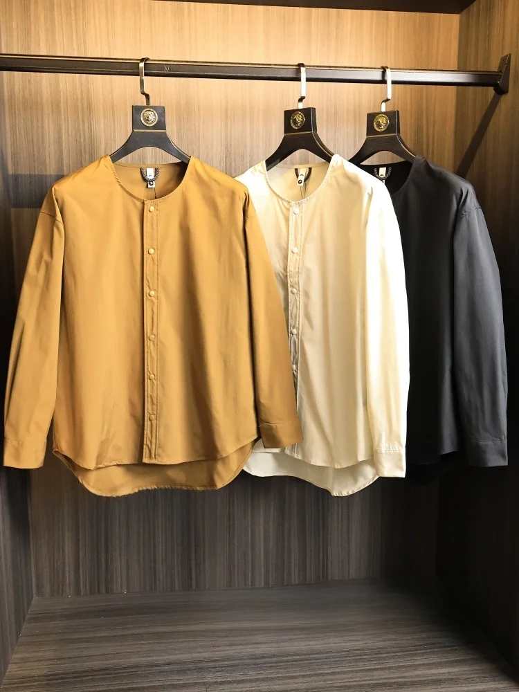 

Functional High Densi Twill irt Sle Jaet Men's Collarl Spring Outerwear Faionable Urban Stand Fit Long Sve