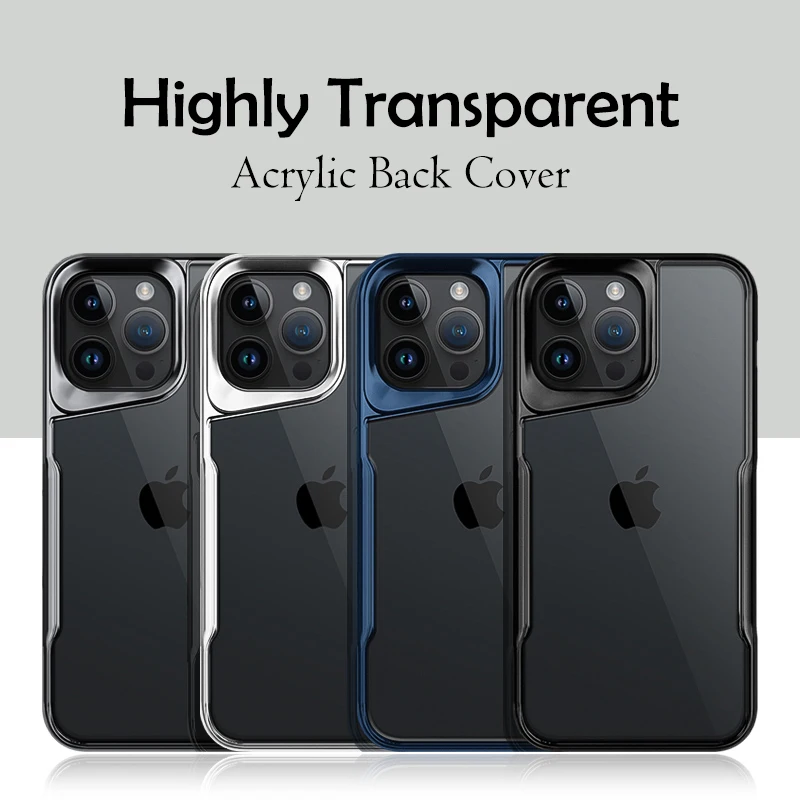 Plating Soft Rubber Border Phone Case For iPhone 11 12 13 14 15 16 Pro Max Plus Lens Protection High Transparent Back Plate Case