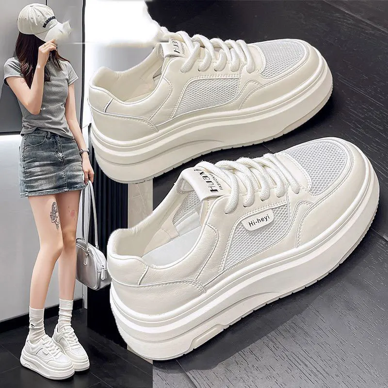 

White Sneakers for Women Versatile Mesh Breathable Thick Sole Platform thin style popular casual sports sneakers for women