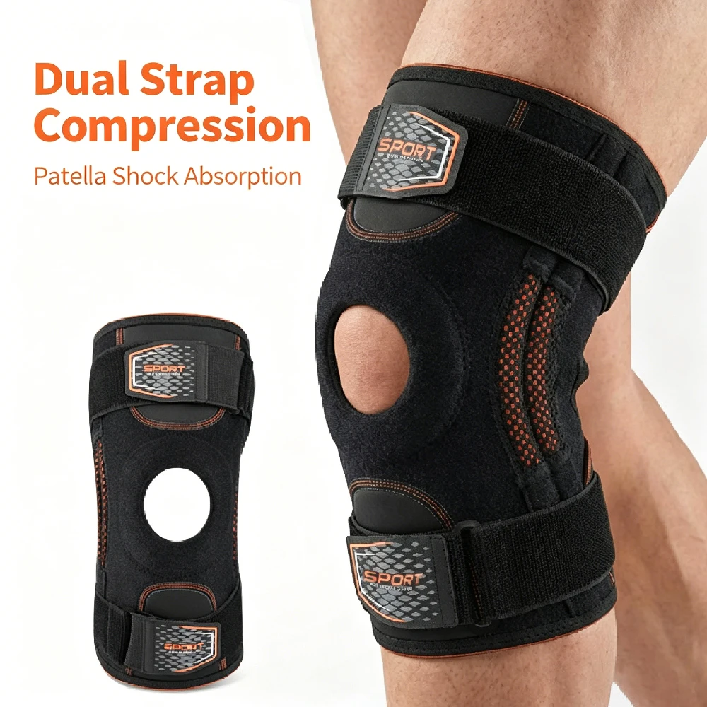 2PCS Adjustable Knee Brace with Side Stays, Compression Knee Support Sleeve, Sports Knee Protector for Running