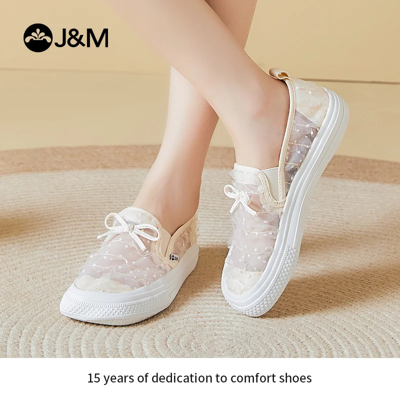 J & m mocassins femininos sola macia caminhada deslizamento-em sapatos esportivos casual plana de borracha arco malha respirável sapato zapatillas mujer sapatos