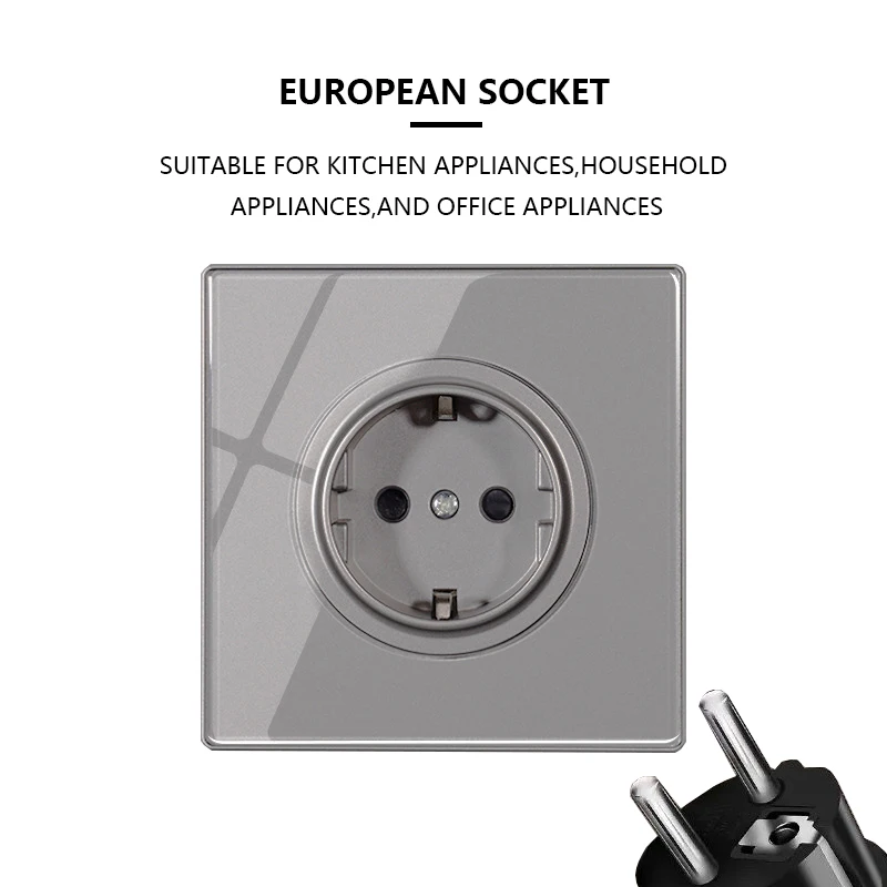 Eu French Power Socket 16A,Household Tempered Glass Wall Socket Panel,European Korea Standard Electrical Outlets Plug 86 Type