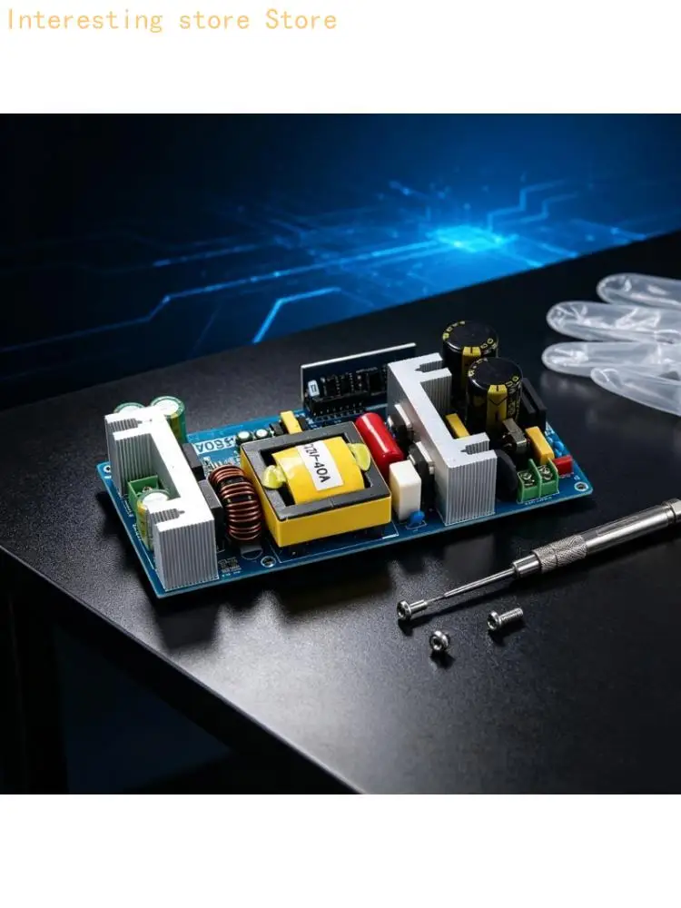 500W Switching Power Supply Module, 12V Output 220V Input Open Frame Wiring Unit with Heat Sink Layout for Monitoring Equipment
