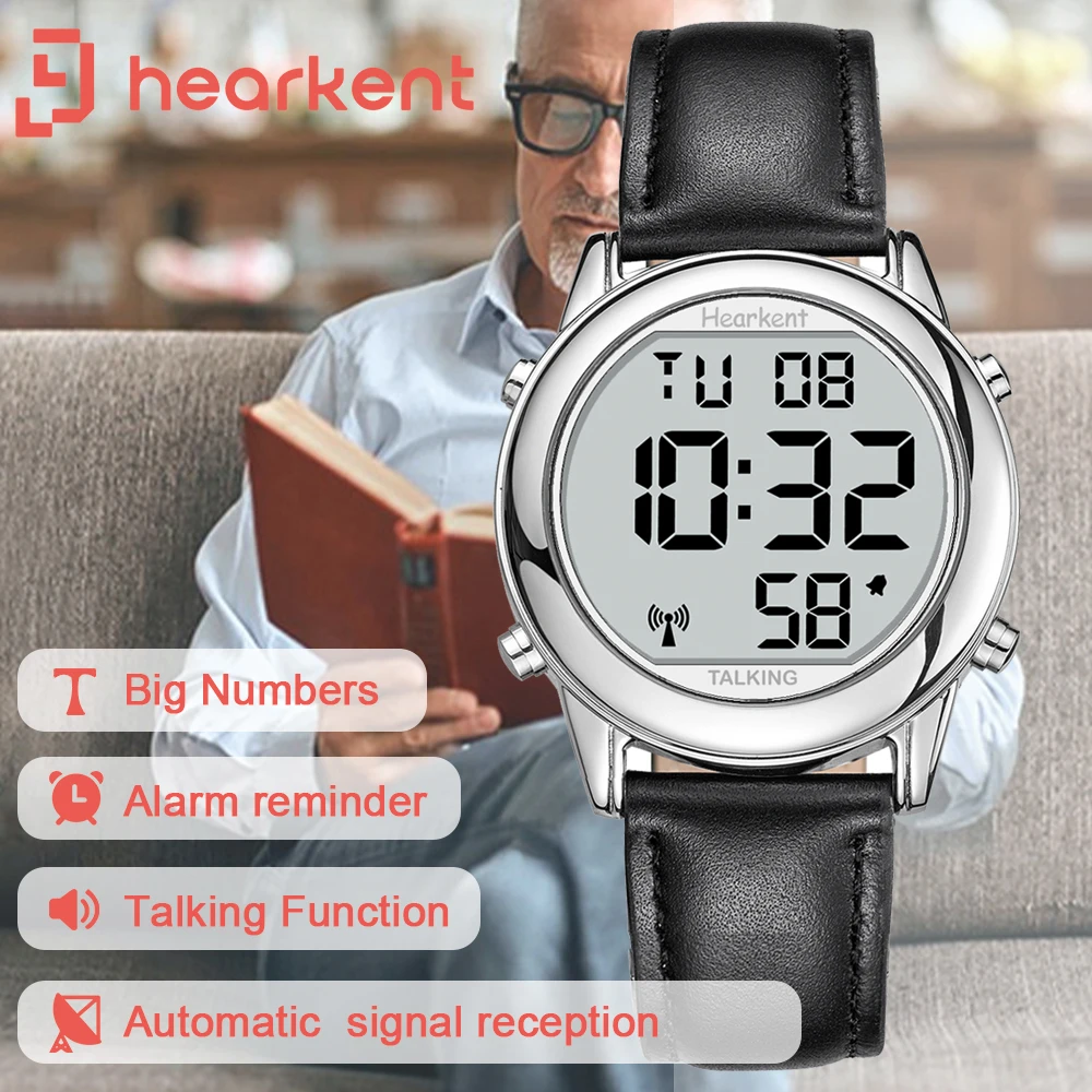 

Hearkent Talking Watches for Blind Elderly Men's Clock Talking Time with Atomic Alarm Radio Wrist Watches Spanish/German/English